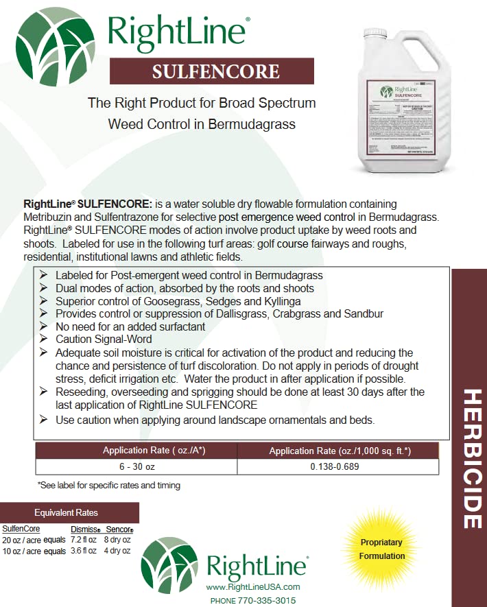 Miniatura 2 de Herbicida sulfencore (12 libras) por RightLine - Control de malezas post-emergencia en Bermudagrass - Metribuzina + Sulfentrazona
