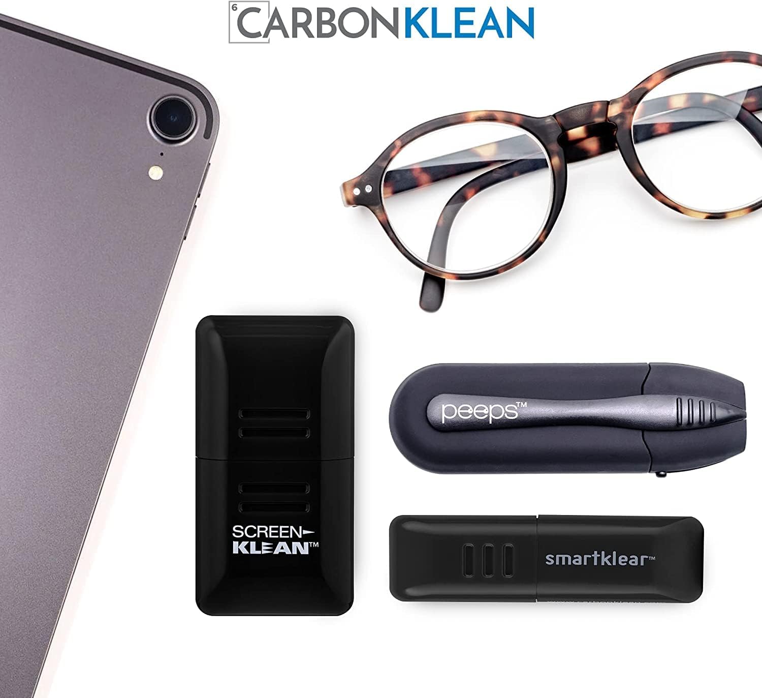 CarbonKlean Peeps Eyeglass Lens Cleaner - Efficient and Durable Carbon Microfiber Technology - Exclusively Used by NASA - 500 Uses, Soft Touch Black (2 Pack)