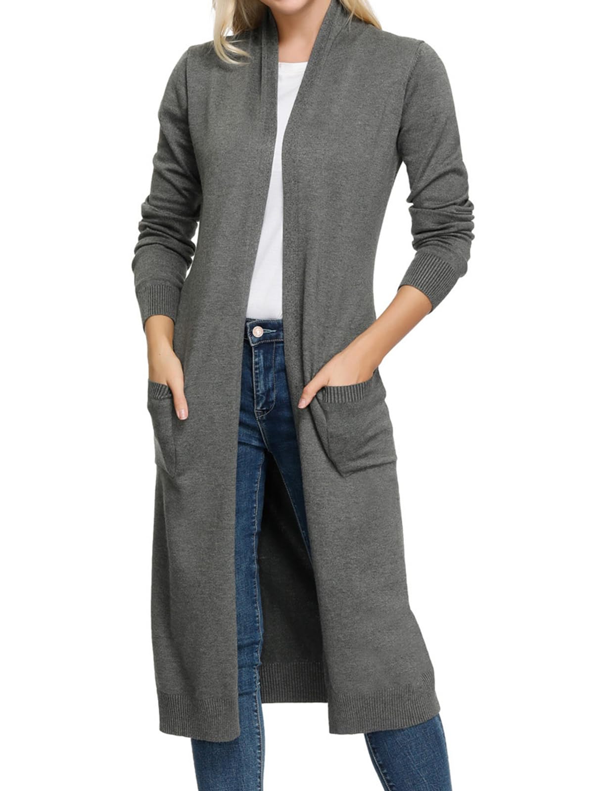GRACE KARIN Essential Solid Open Front Maxi Long Knitted Cardigan Sweater for Women