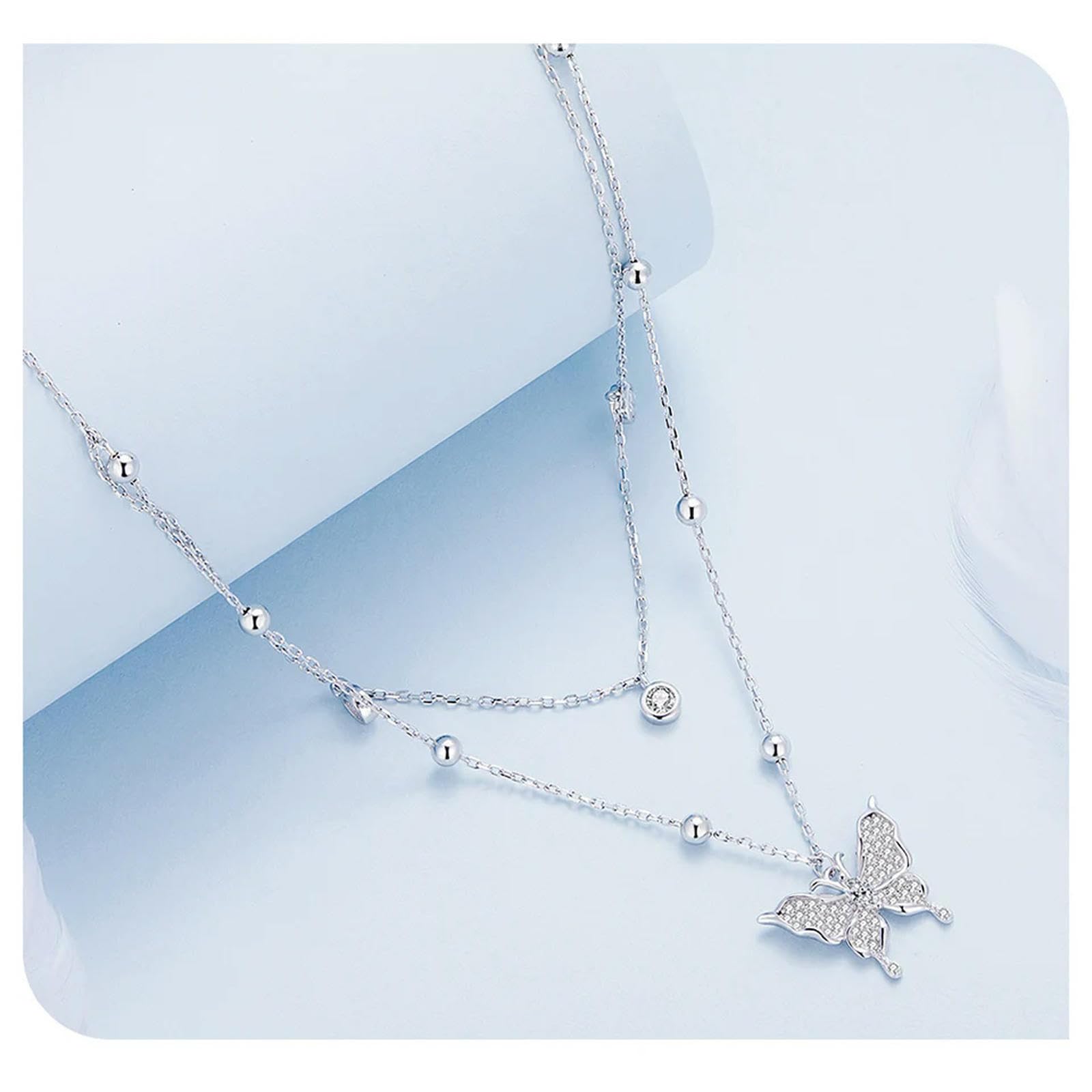 Collar Con Colgante De Mariposa Y Borla De Doble Capa De Plata De Ley 925 Para Mujer, Regalo De Compromiso, Joyería Fina