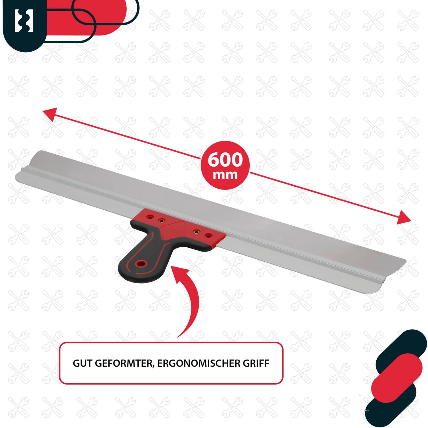 KOTARBAU® Espátula de acero inoxidable 600 mm, para aplicar y retirar yeso, masilla, ancha, para fachadas con soporte de aluminio y mango suave, de superficie
