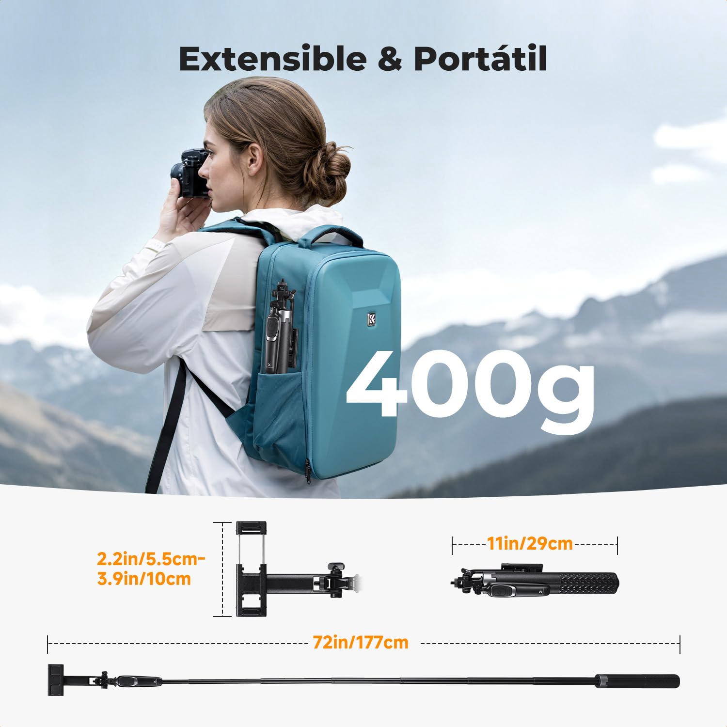K&F CONCEPT 177cm Trípode para Teléfono, Adaptado para dji OSMO Pocket 4&3/Luna Ultra, 4 Pies y Mango Estabilizador, Control Bluetooth, Rotación 360°, Percha Selfie para iPhone Android, Viaje Vlog