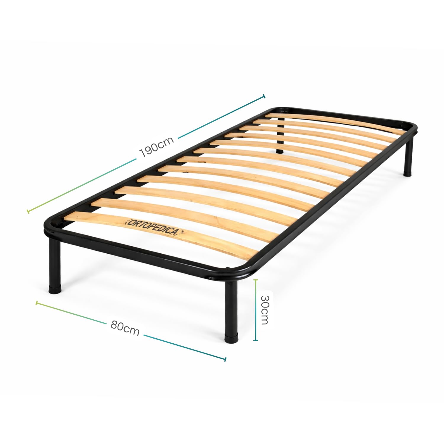 PALUPLUS Rete Ortopedica per Letto Singolo, Struttura in Metallo con Doghe in Legno, Piedini Smontabili con Gommini Antiscivolo, Portata 100 kg, Made in Italy -F -17 (80x190 cm)