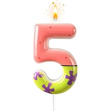 5th Birthday Cake Decoration, Playful Green and Pink with Purple Printed Number 5 Birthday Candle, Suitable for Ocean Cartoon Theme Party Supplies and Celebration DecorationsPink 5