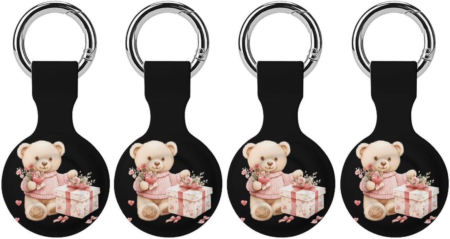 Teddy Bear Valentines Gifts Funny Cover Compatible with AirTag Case Protector GPS Tracker Holder with Keychain