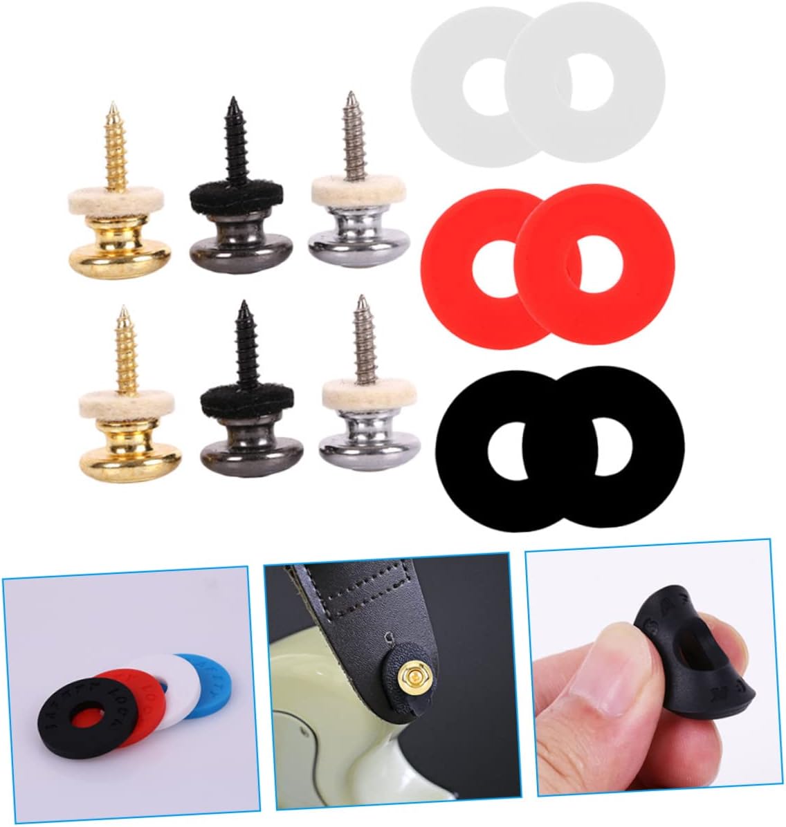 HANABASS Guitar Strap Lock Set Anti-Slip Silicone Guitar Strap Buttons Metal Button Pins Prevents Drop and Provides Secure Fit