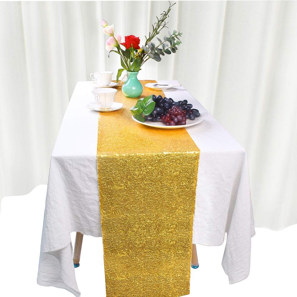 JYFLZQ Gold Sequin Table Runner 12"x72" Pack of 10 Glitter Metallic Table Runners Sparkly Sequin Runners for Table Wedding Birthday Party Decor