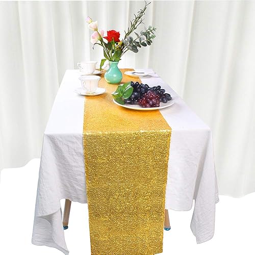 Miniatura 5 de JYFLZQ Camino de mesa de lentejuelas doradas de 12 x 72 pulgadas, paquete de 5 manteles de tela con lentejuelas brillantes, caminos brillantes para