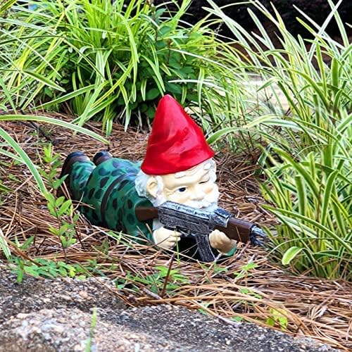 SHUORUI Military Gnome with Gun - Funny Army Garden Gnome Statue, Army Gnomes Outdoor Garden Statues, Desktop Indoor Outdoor Lawn Yard Decorations for Halloween Christmas Thanksgiving Gifts (Blue)