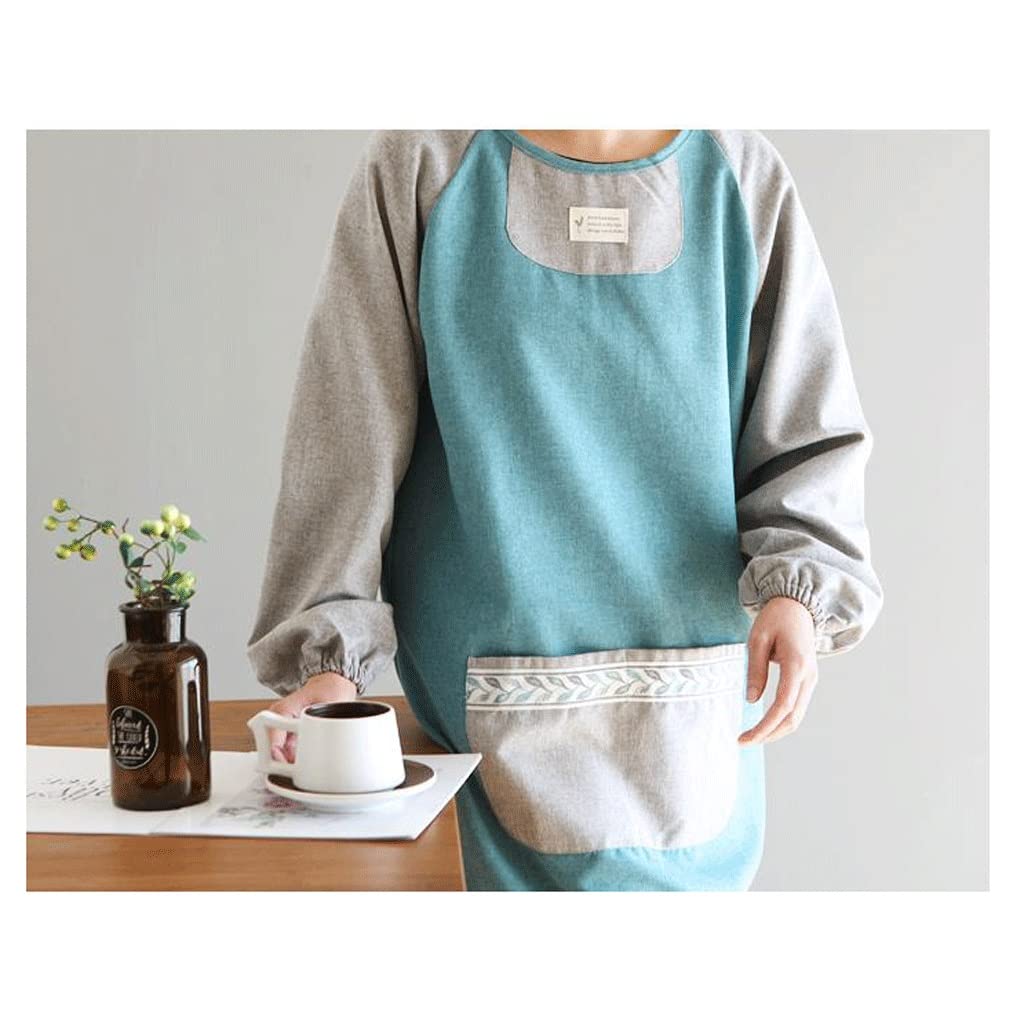 SSDD 8617 algodón Puro Espesado de Manga Larga Larga y otoño de otoño e Invierno Cocina Delantal Delantal Ropa de Trabajo Anti-Vestido for Hombres y Mujeres (Size : Blue)