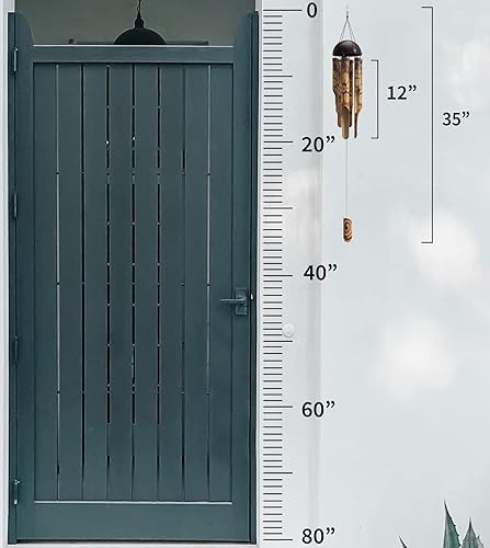 Miniatura 6 de Nalulu Campanillas de viento rústicas de bambú  Campanillas de viento de madera para exteriores, pequeñas, diseño floral quemado con corona de coco,