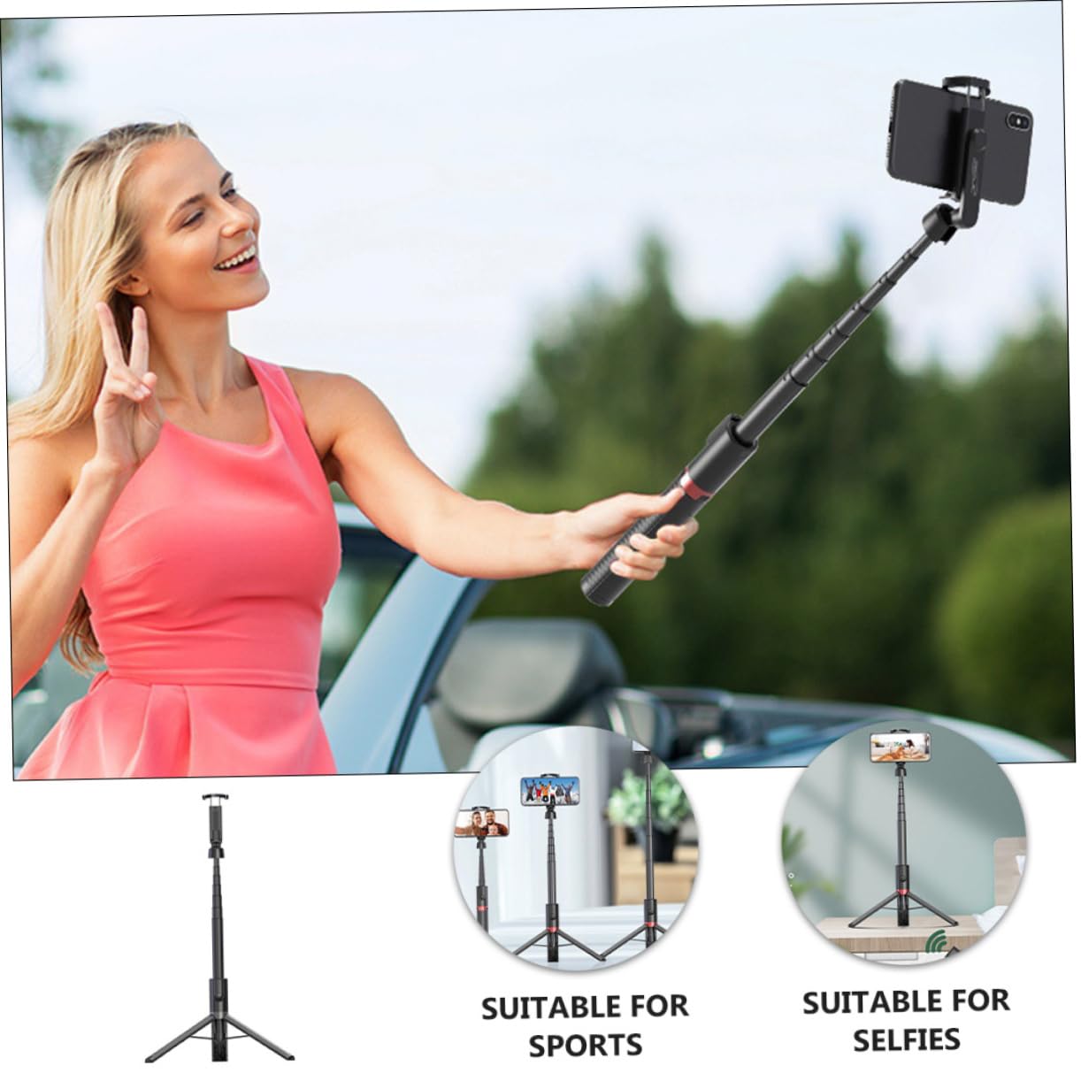 SHINEOFI Treppiede per Selfie e Supporto per Streaming Live Bastone Selfie e Treppiede Clip per Telefono Girevole Gradi Telecomando Staccabile Controllo Distanza Fino