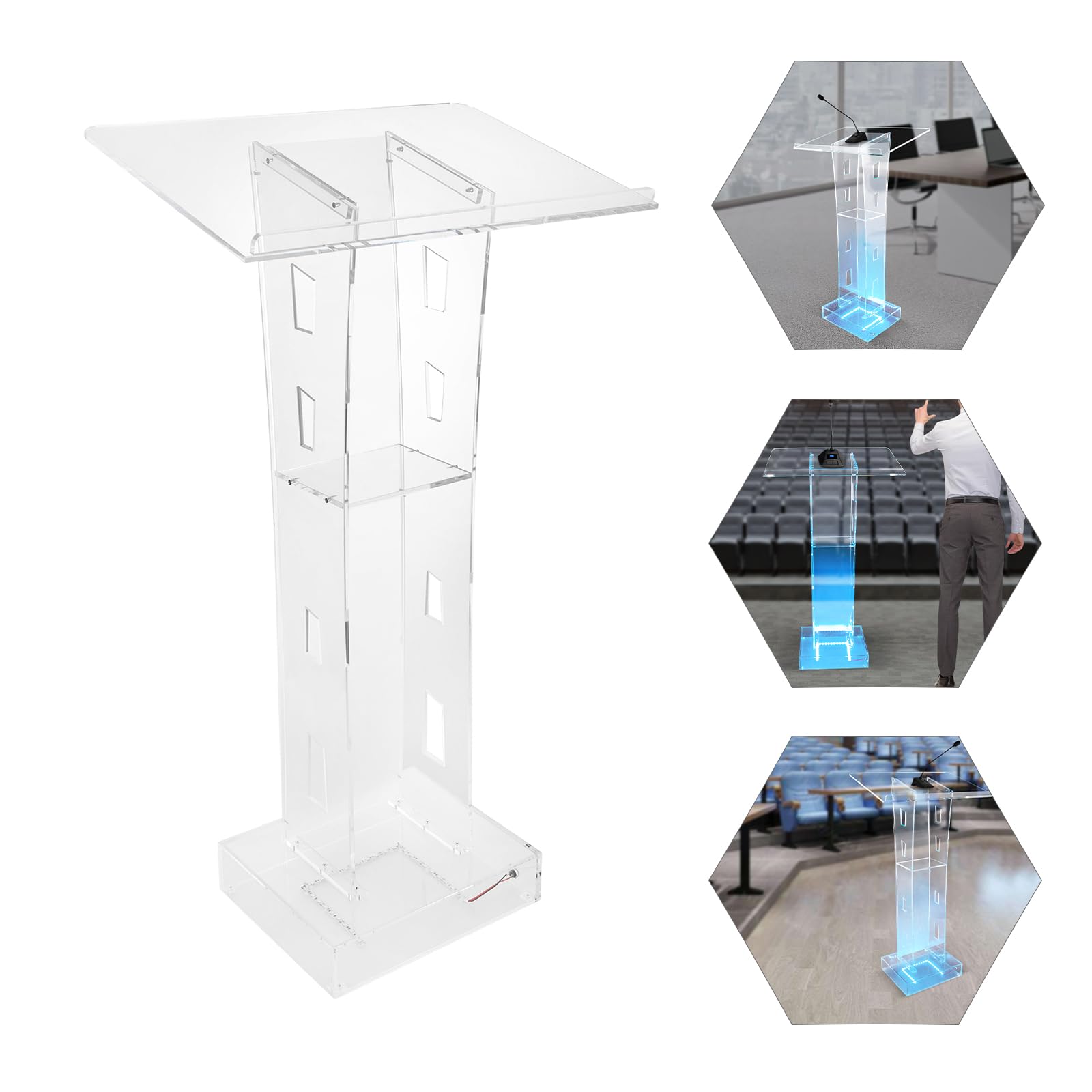 Pupitre de conférencier clair Chrétiens Lucite Église avec large surface de lecture et compartiment de rangement Bureau debout Podiums de présentation clairs Églises Chaire de conférence