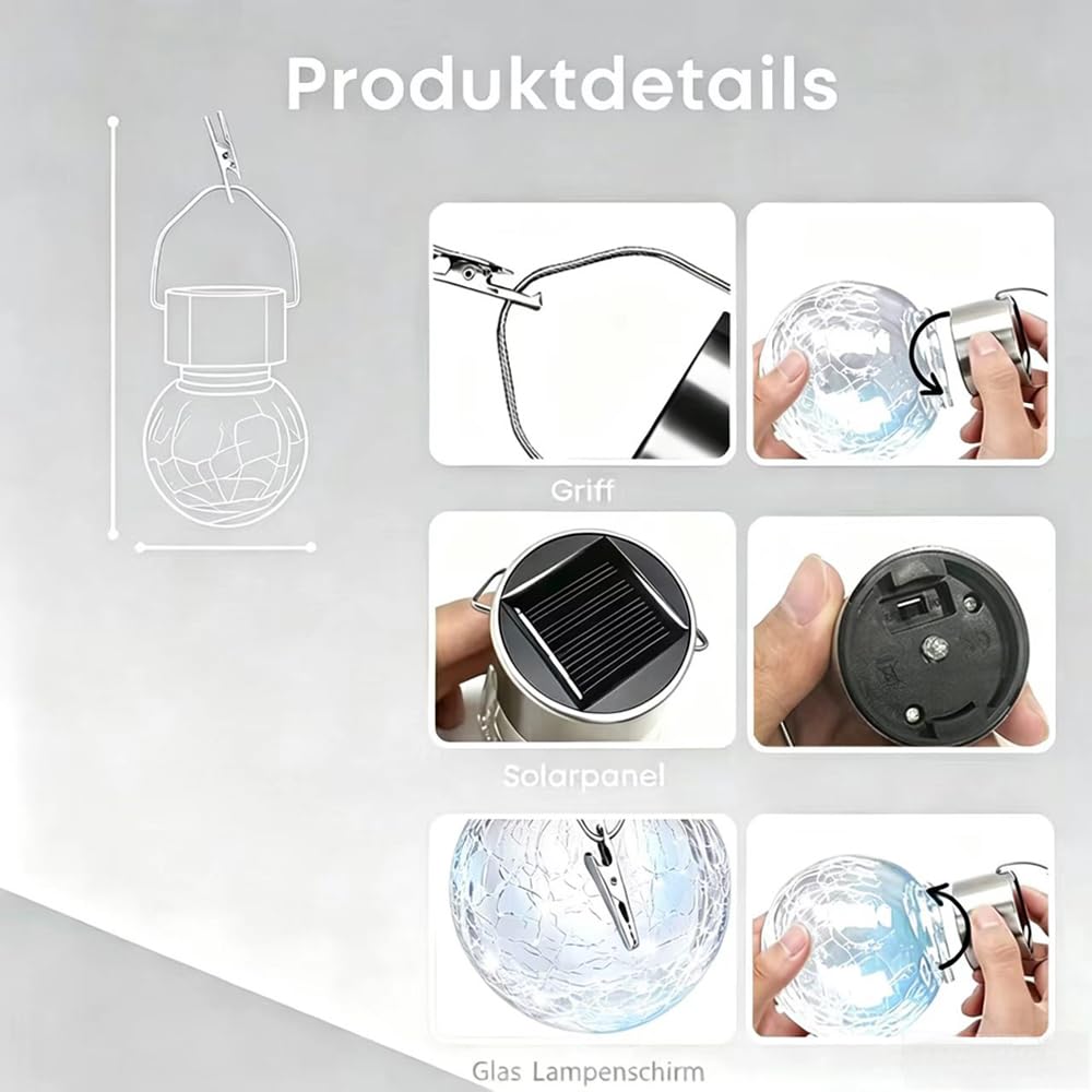Piccole lampade solari per esterni da giardino, sospese, con clip, lampada solare per esterni, cambia colore automatico, lampadine solari per esterni, lampada solare da appendere in vetro rotto