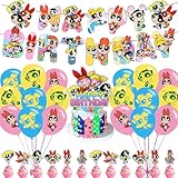 Power Girls Party Decorations,Power Girls Birthday Party Supplies Includes Banner - Cake Topper - 12 Cupcake Toppers - 18 Balloons