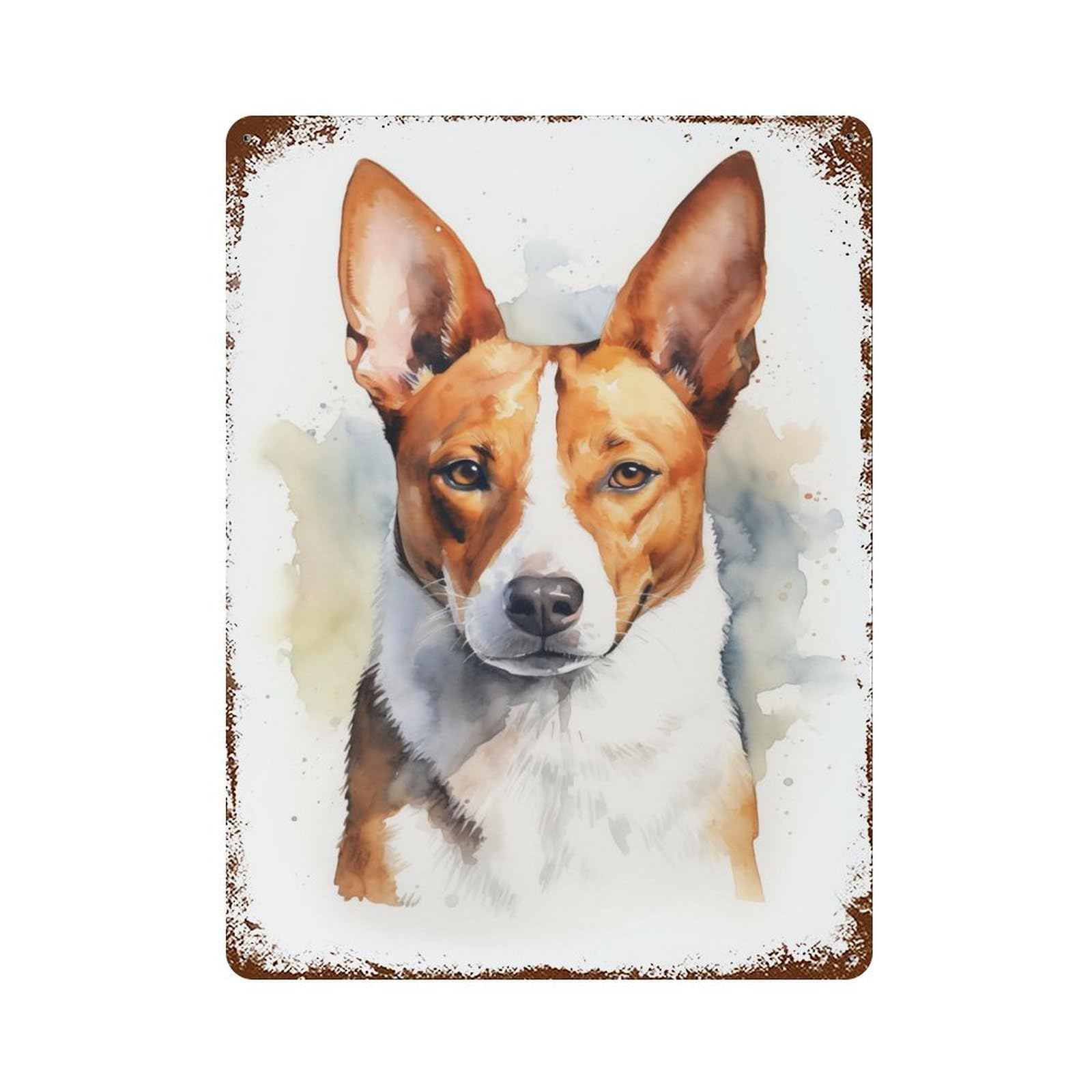 Distressed Metal Wall Sign Watercolor Basenji 15.7"x11.8", Vintage Wall Decor for Garage, Bar And Workshop Decor