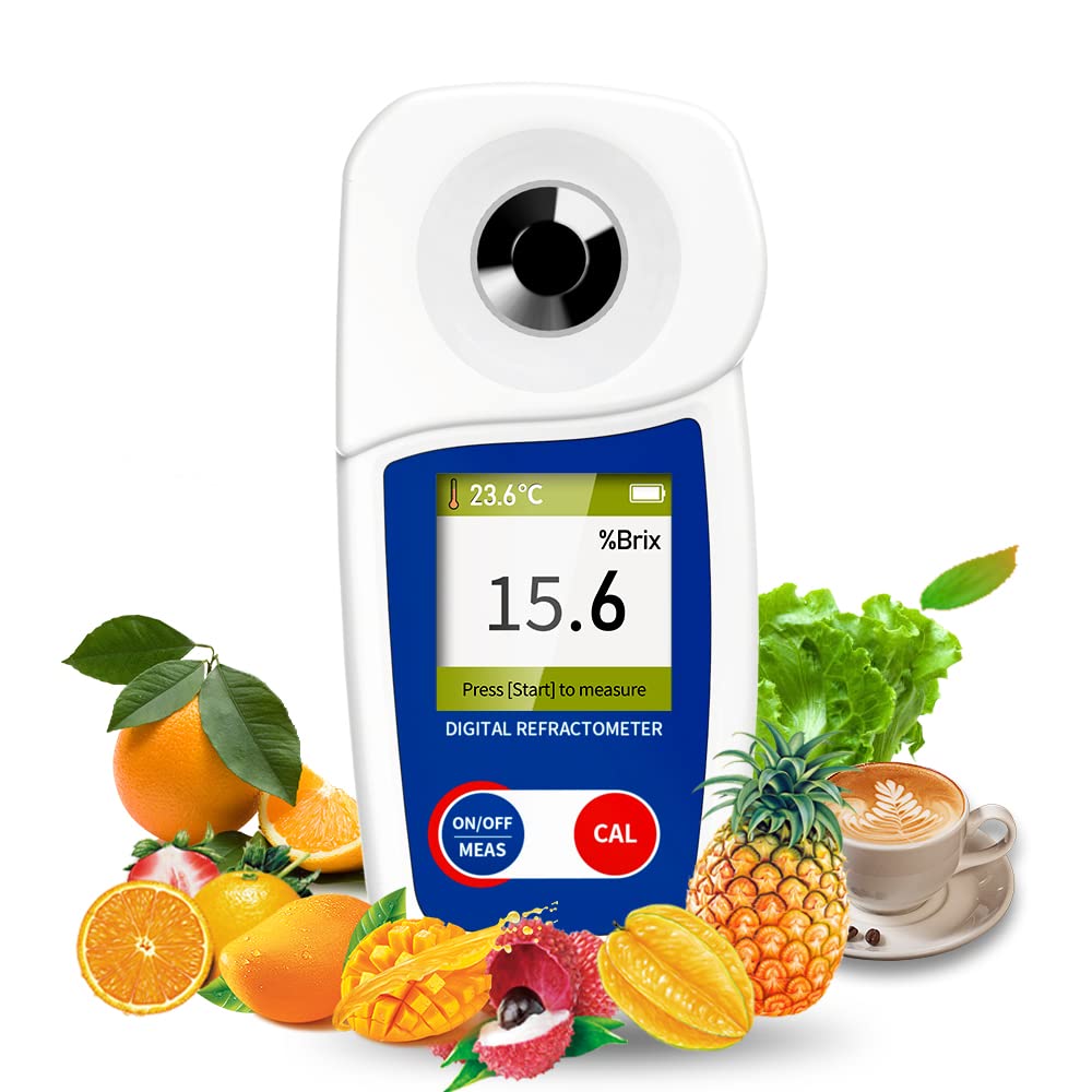 Digital Brix Refractometer Flagfront brix Meter Refractometer Automatic Temperature Compensation Brix Refractometer Range 0-55%，±0.1% Precision