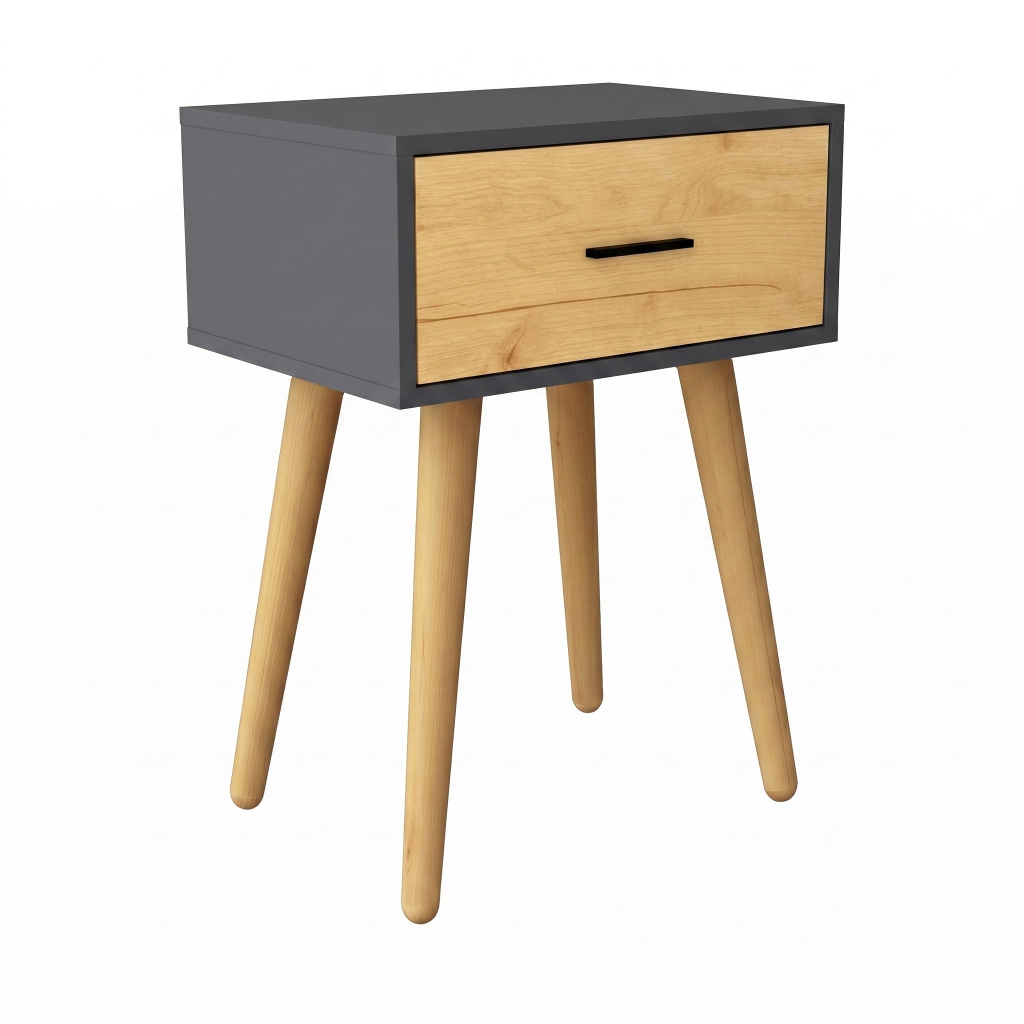 VCM Beistelltisch Nachttisch mit Schublade, 45 x 30 x 56 cm, Holzoptik, modernes Retro-Design - Singol L Anthrazit/Honig-Eiche