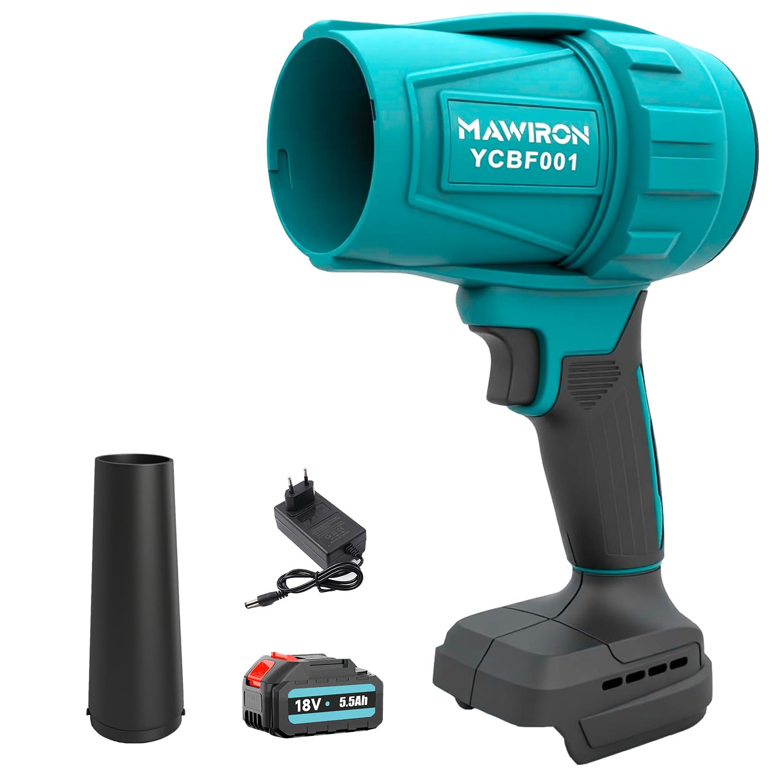 Soplador de hojas inalámbrico de 18 V Turbo Super Power compatible sin escobillas 55000 rpm alta velocidad para limpieza de jardines y terrazas, cuidado del césped y remoción de nieve