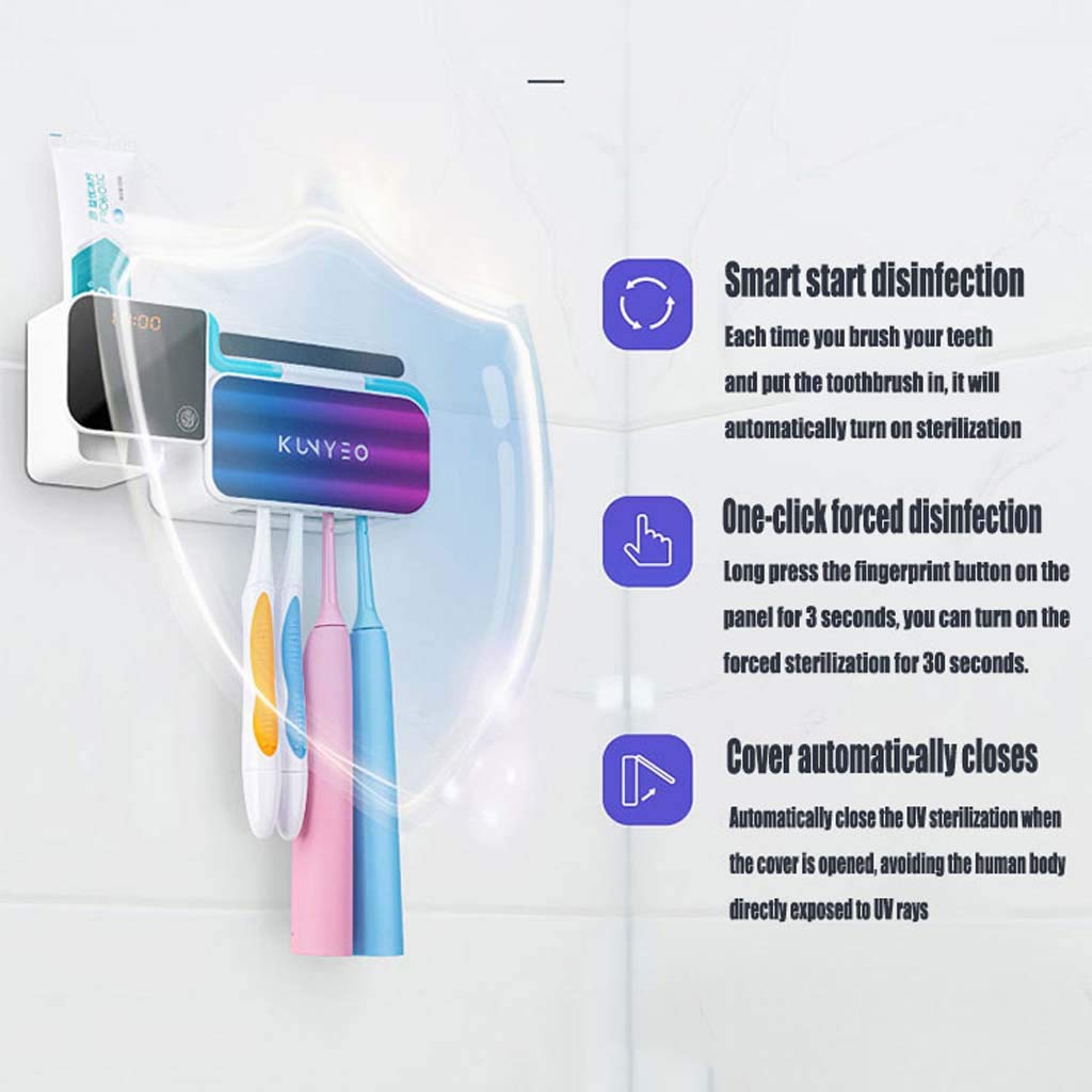 TJH Cepillo de Dientes esterilizador, LED UV Cepillo de Dientes Titular germicida, Estante de Cepillo de Dientes Inteligente montado en la Pared al Aire -No Hay Necesidad de Golpear