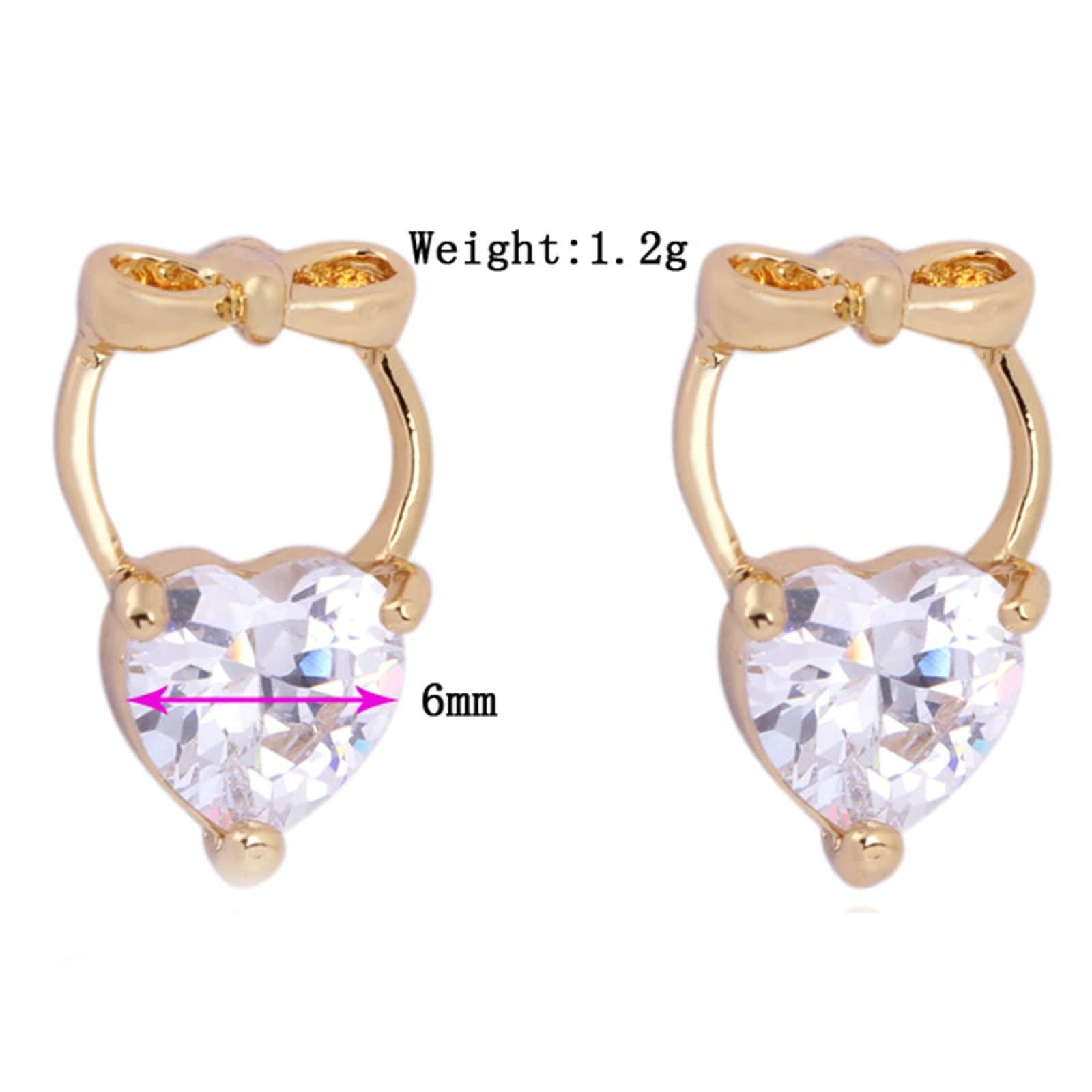 Ohrringe aus 9-karätigem Gold für Damen, Schleife mit herzförmiger Amethyst-Helix-Knorpel-Ohrstecker für Damen