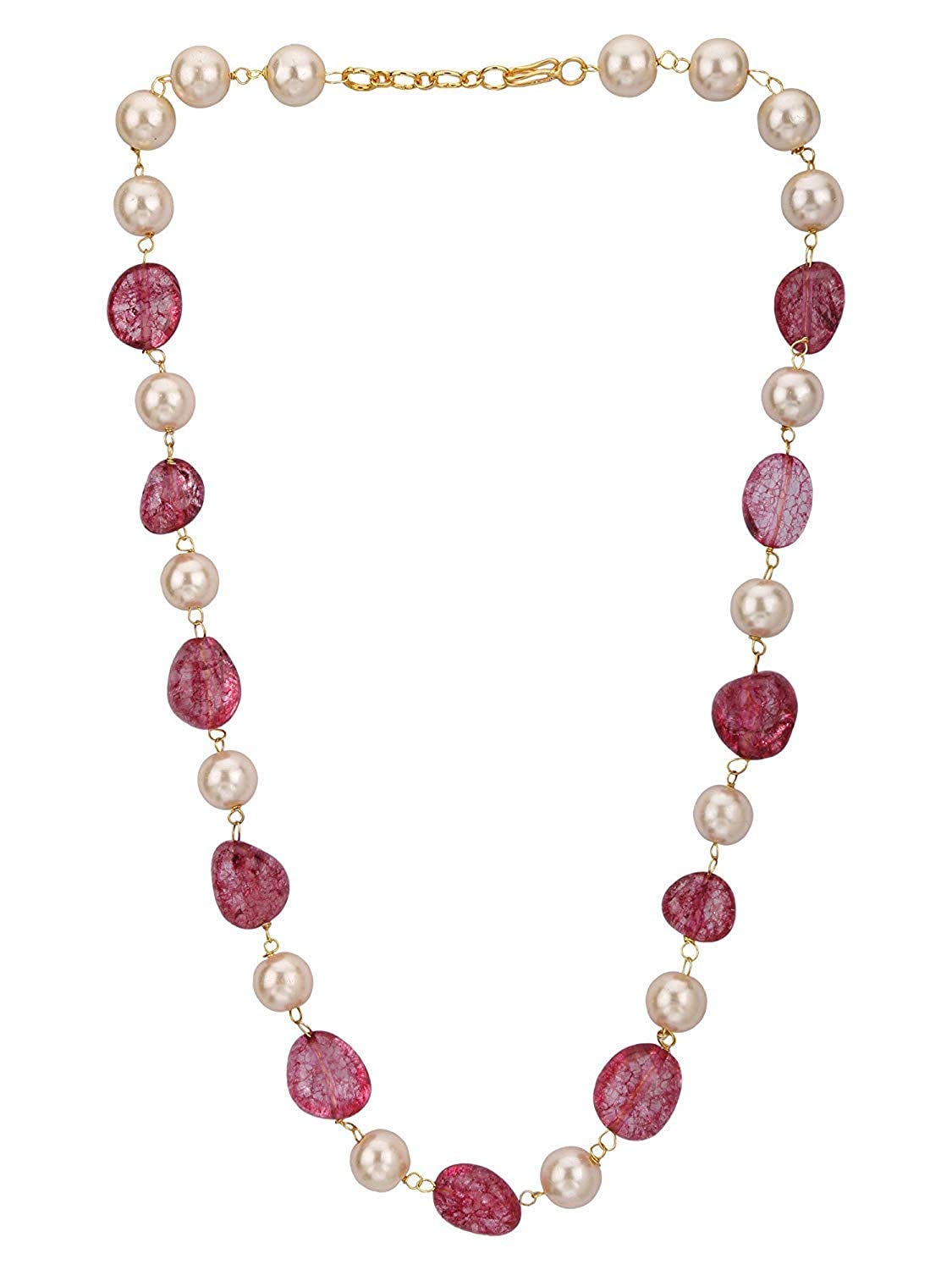AV Fashion India - Semi Precious Gemstone Tumble Beads With Pearl 16" Necklace Single Layer Beaded Pink Mala For Girl and Women Stylish Traditional Fashion Jewellery (Pink) (B08Y74C94N) Amazon Price History, Amazon Price Tracker