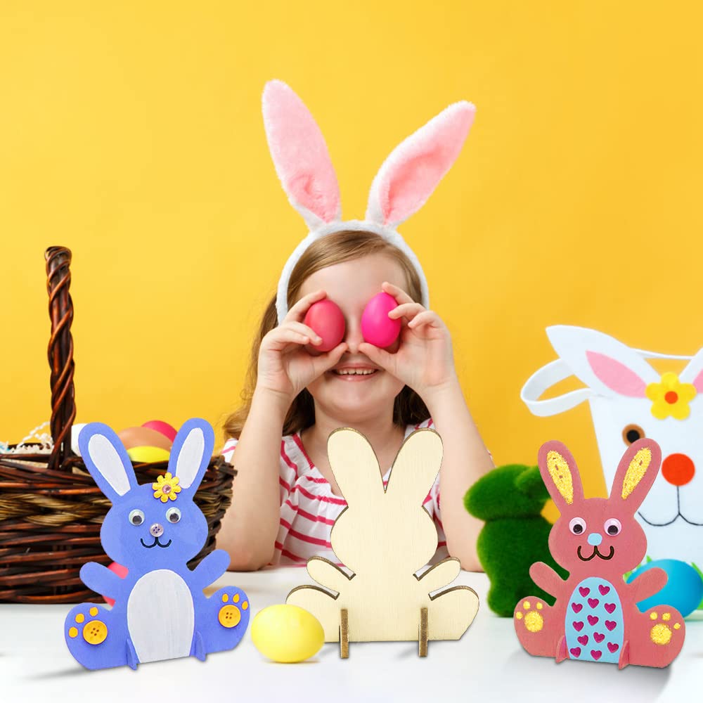 Kit 10 Coniglietti Pasquali In Legno Da Dipingere - Con Pompon E Occhi Adesivi, Artigianato Bambini - Foto 10