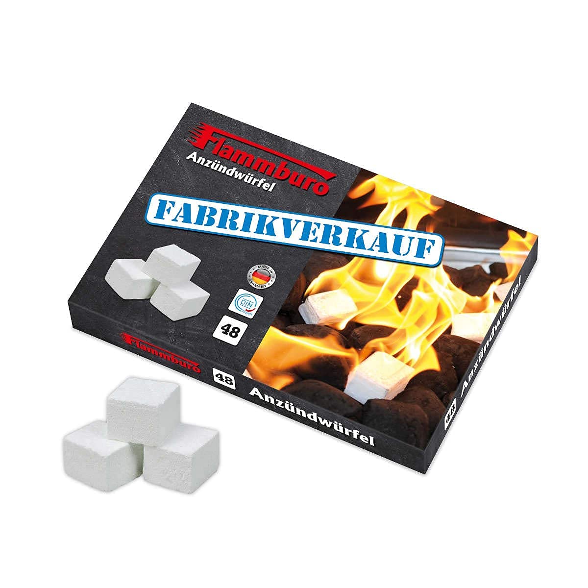 FLAMMBURO | Anzündwürfel Paraffin | 1152 Würfel in 24 Platten | Sauber portionierbar und geruchsarm | Für Grill, Kamin und Ofen