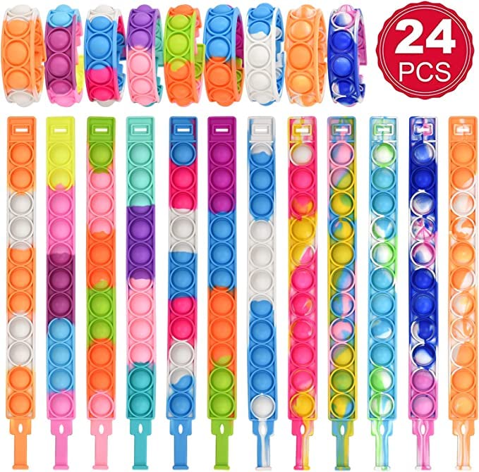 24 Pièces Anti-Stress Fidget Bracelet Toy, Bracelet Pop It, Multicolore Silicone Push Bubble Décompression Fidget Jouets Sensoriels pour Enfants et Adultes