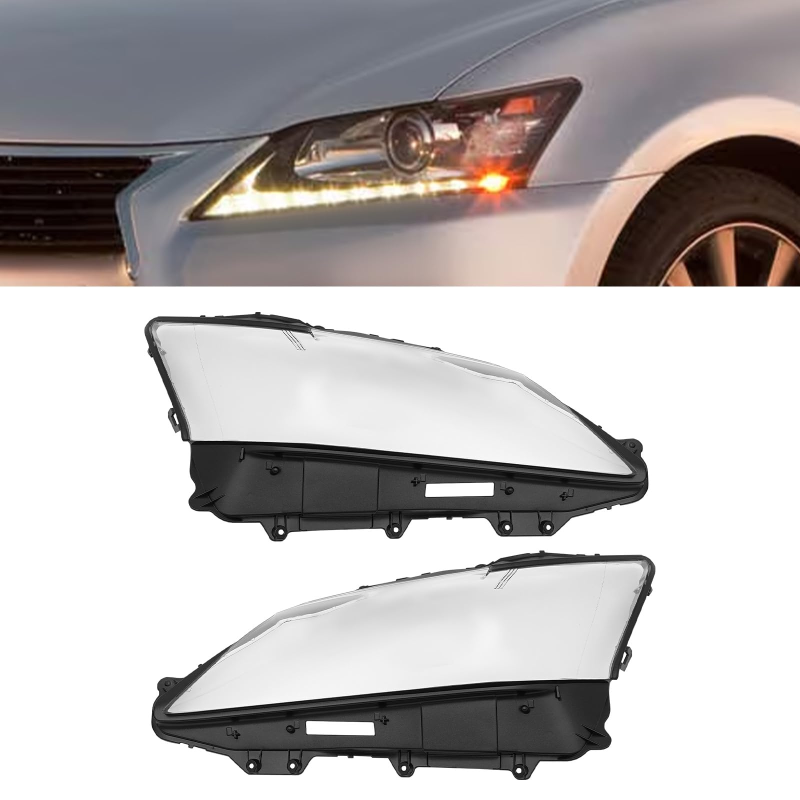 MARTEXBUY for Lexus GS250 GS350 GS450H 2012 2013 2014 2015 Headlight Lens Cover, 1 Pair Headlamp Lens Shell Covers Set, Left Side and Right Side