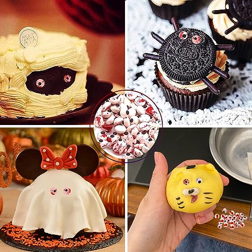 130g Zuckeraugen Halloween Süßigkeiten Tortendeko Essbare Tortenaufleger Zucker Augen Deko Essbar von Cupcake Muffins Cookies Kuchen Topper für Halloween Weihnachten Kindergeburtstage Deko