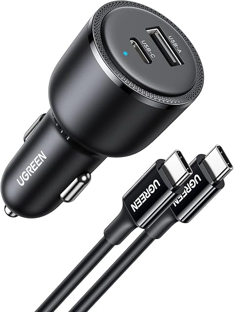 UGREEN 63W USB C Car Charger Adapter 45W Samsung Super Fast Car Charger PD3.0 PPS USB-C+18W QC3.0 USB-A Compatible with Samsung Galaxy S22/S22 Ultra/S21/Note20, iPhone 14, Pixel 7, iPad,Tablet,Laptop