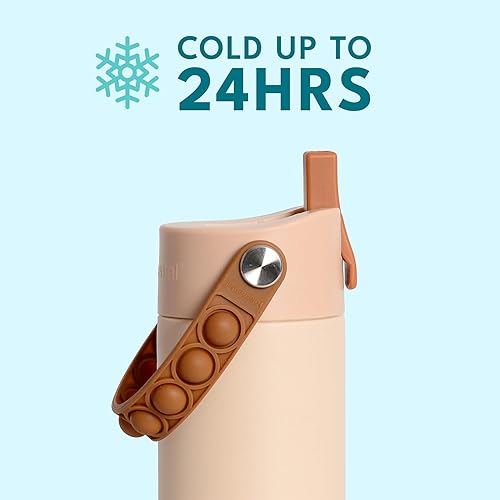 Miniatura 3 de Elemental Botella de agua aislada para niños, botella de agua de acero inoxidable con tapa de popote y asa Pop-it, botellas de agua a prueba de
