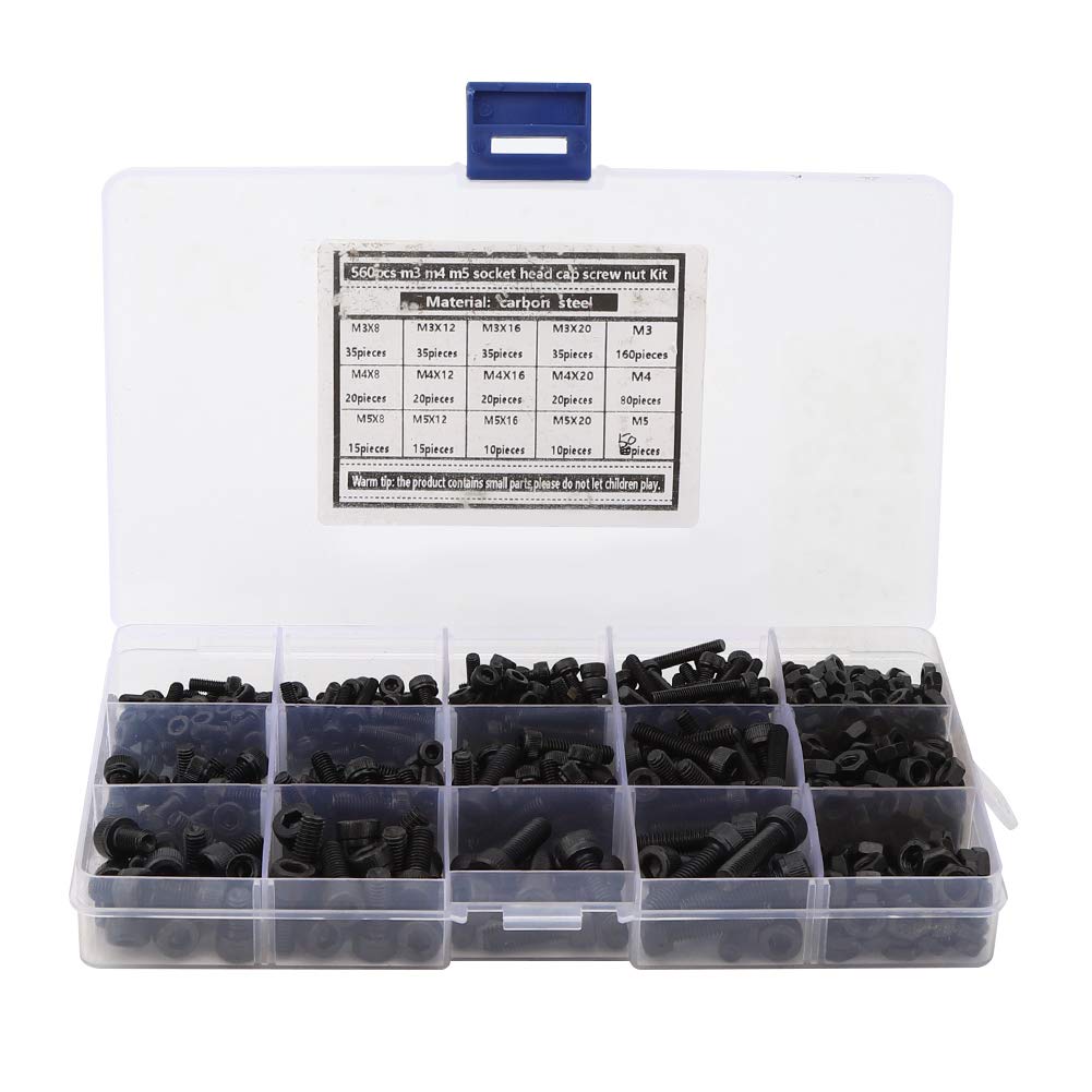 Set di dadi per viti esagonali 560 pezzi, kit di fissaggio hardware in acciaio al carbonio, viti M3 M4 M5 con dadi per profili in alluminio, elementi di fissaggio durevoli