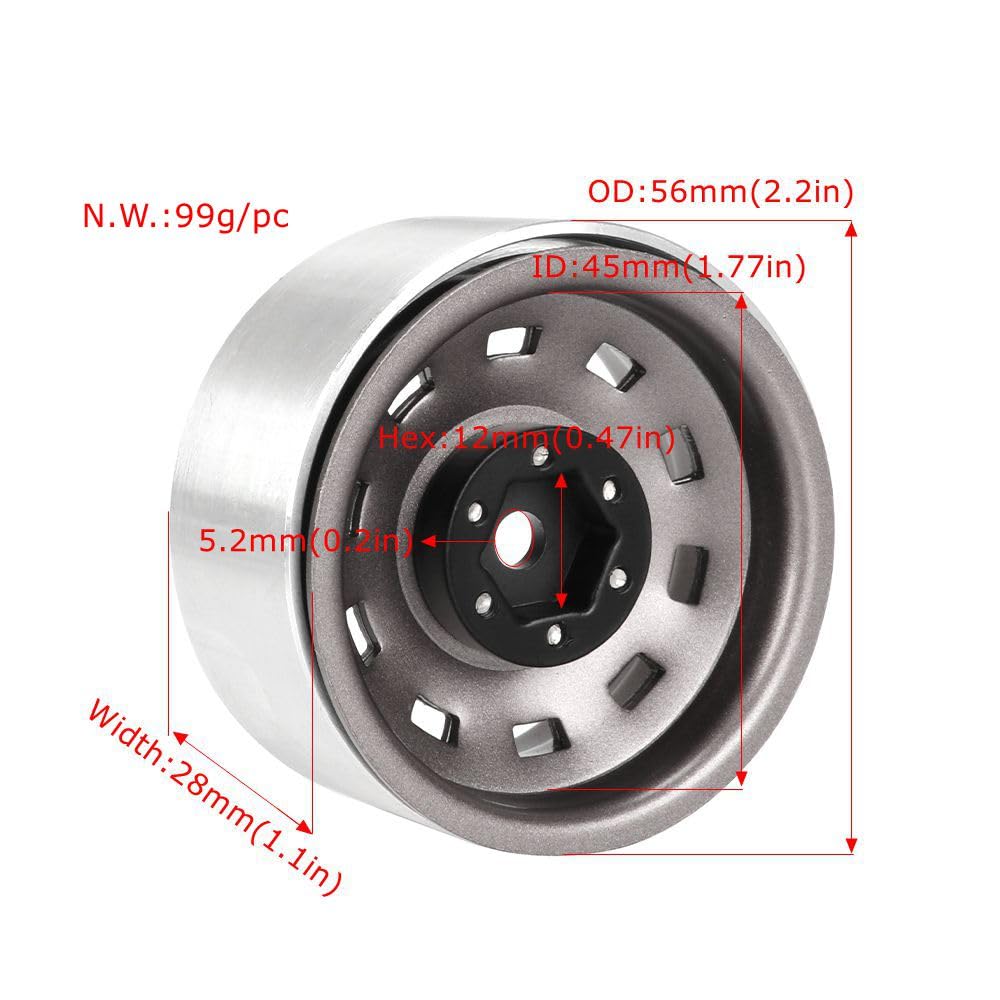KINGCOO 4PCS 1,9" Beadlock Räder Felgennabe Offset-8.9mm Metall Deep Dish Nabe für 1/10 RC Rock Crawler Auto für TRX4 Axial SCX10 90046 TRX6 TRX4 TF2 D90 GEN8 UTB18 1,9 Zoll Größe Reifen (Grau)