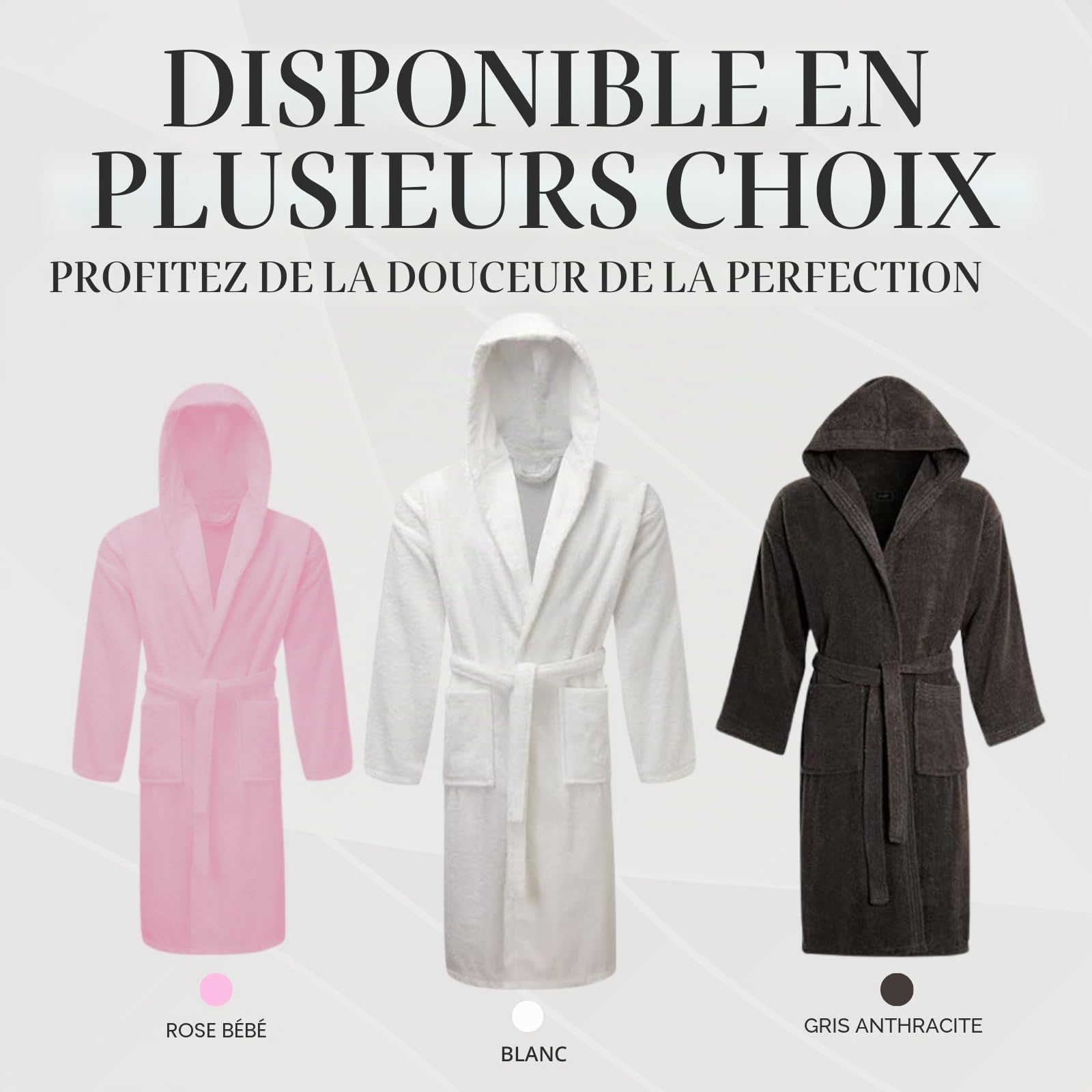 Peignoirs 100 % coton égyptien tissu éponge Terry doux Robe de chambre luxueuse Dressing unisexe avec capuche Peignoirs extra absorbants Qualité hôtel 650 GSM Robes de chambre douillettes