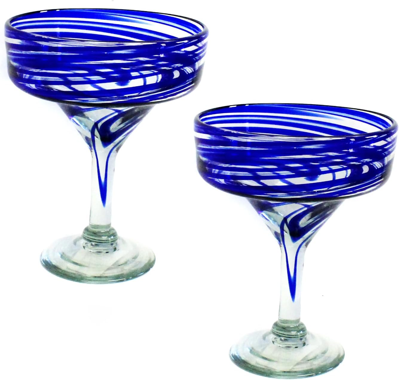 Margarita glasses - Mexican hand blown glass, set of 2 - BLUE SWIRL
