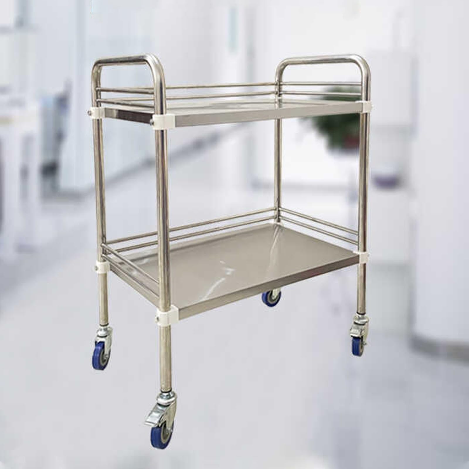 Wózek Ze Stali Nierdzewnej, Wózek Medyczny I Laboratoryjny Na Kółkach Z 2 Półkami, Mobilny Wózek Do Przechowywania Z Zamykanymi Uniwersalnymi Kółkami Do Laboratorium, Kliniki, Salonu, Kuchni(80*48*86c