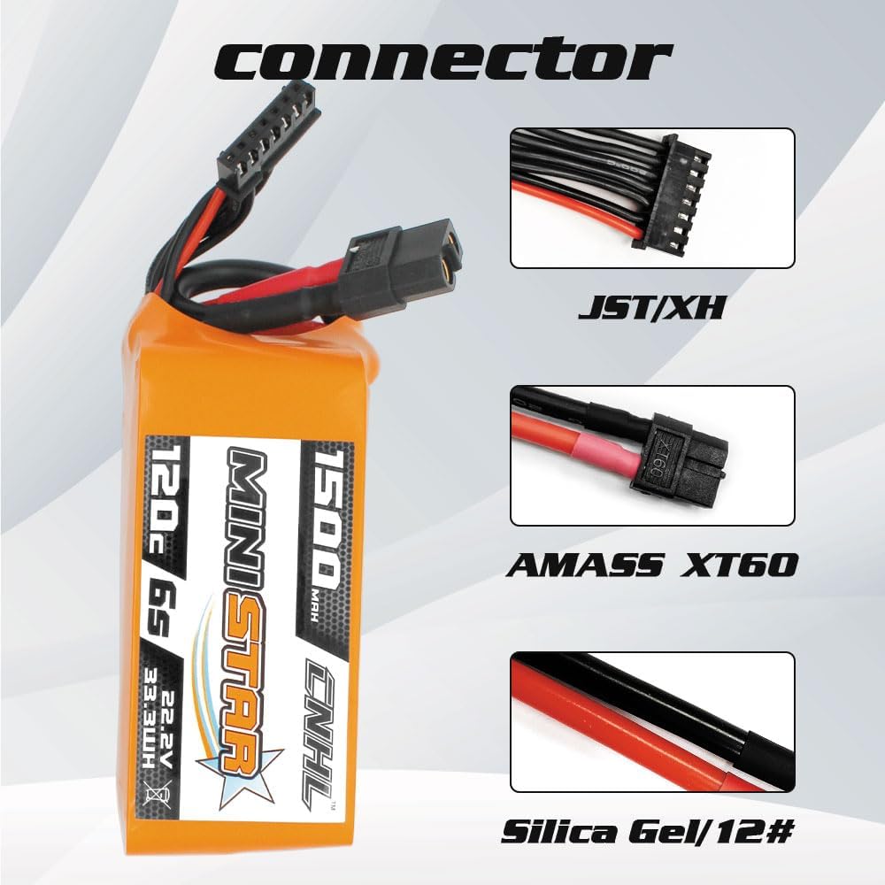 CNHL 1500mAh 6S Lipo Battery 22.2V 120C with XT60 Plug for FPV Drone Racing RC Quadcopter Helicopter Airplane (2 Packs)