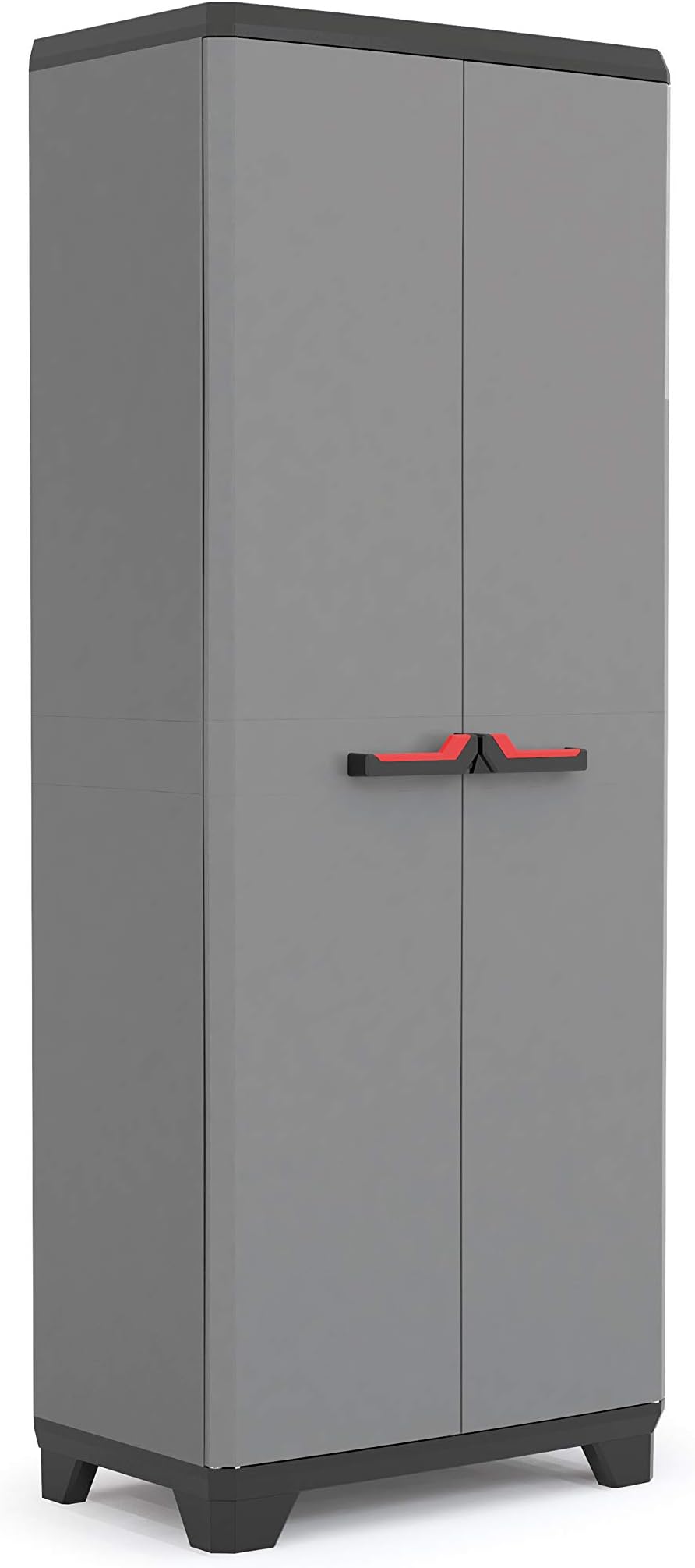 Keter Stilo High Indoor Garage Utility Multi purpose Cabinet - Grey/Black/Red