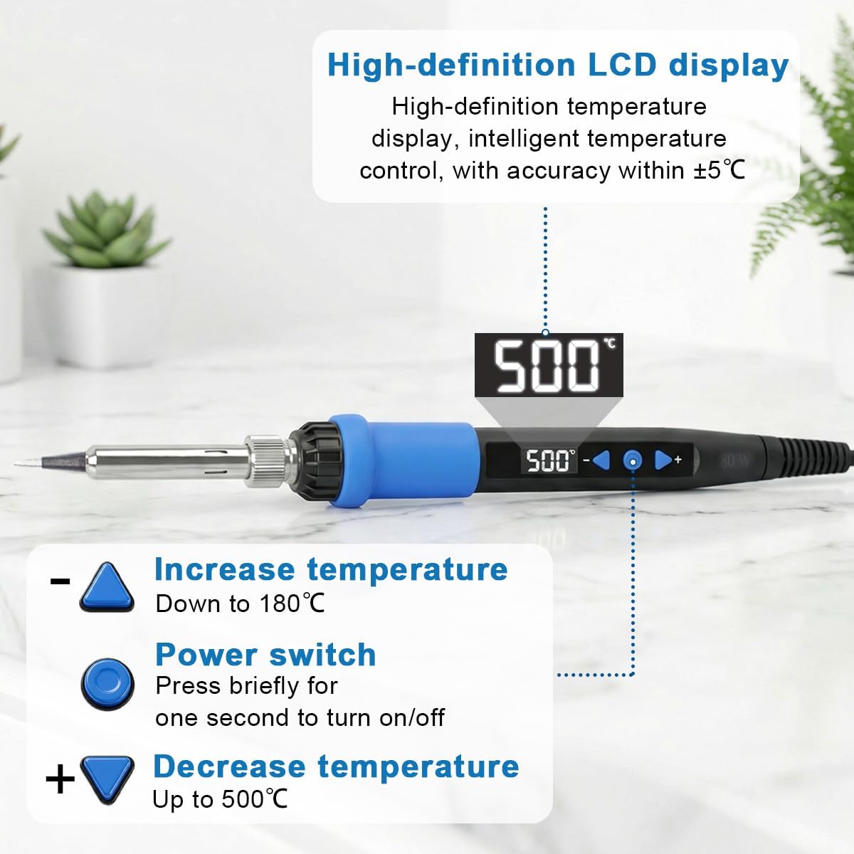 Soldering Iron Kit, 80W 110V LED Digital Solder Gun with Ceramic Heater, Portable Welding Tool Set with 5 Tips, Solder Wire, Stand & Sponge for Metal, Electrical Repair and DIY