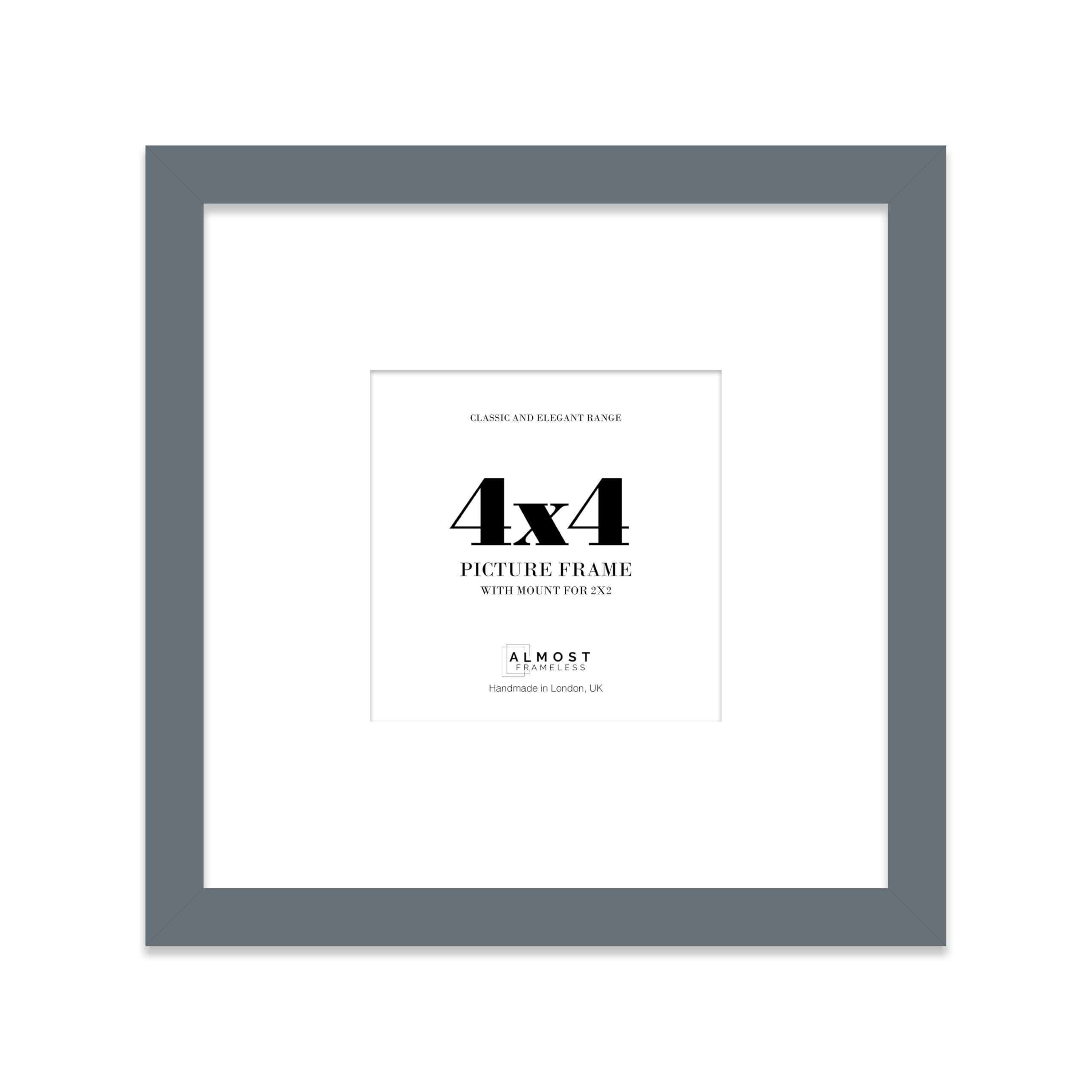 4x4 Grey Picture Frame with Mount for 2x2 Photos, Prints - Modern Square Wall Frame, 1 Pack