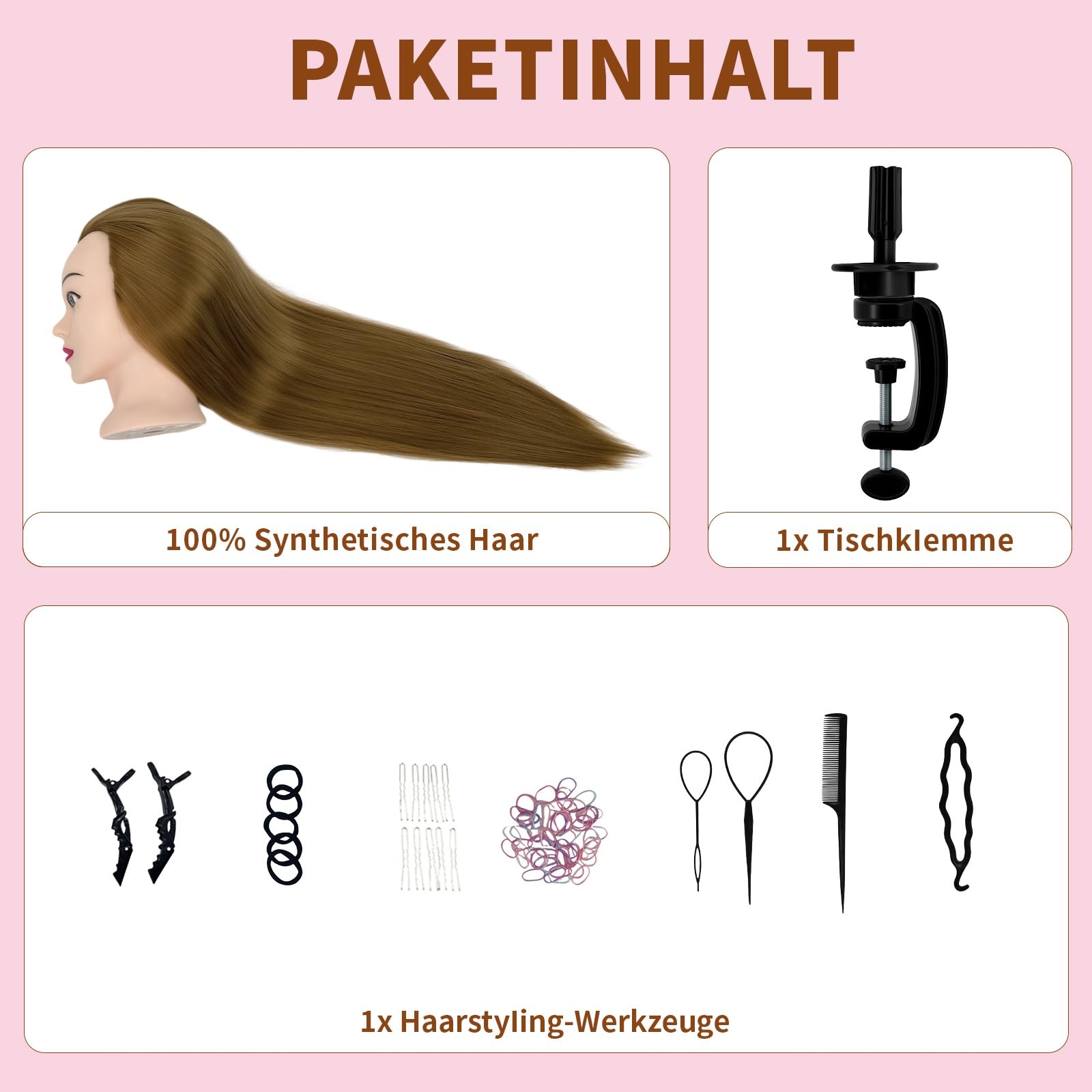 Trainingskopf 28 Zoll Hochtemperaturfaser Haar für Friseure DIY Frisuren Set Gold