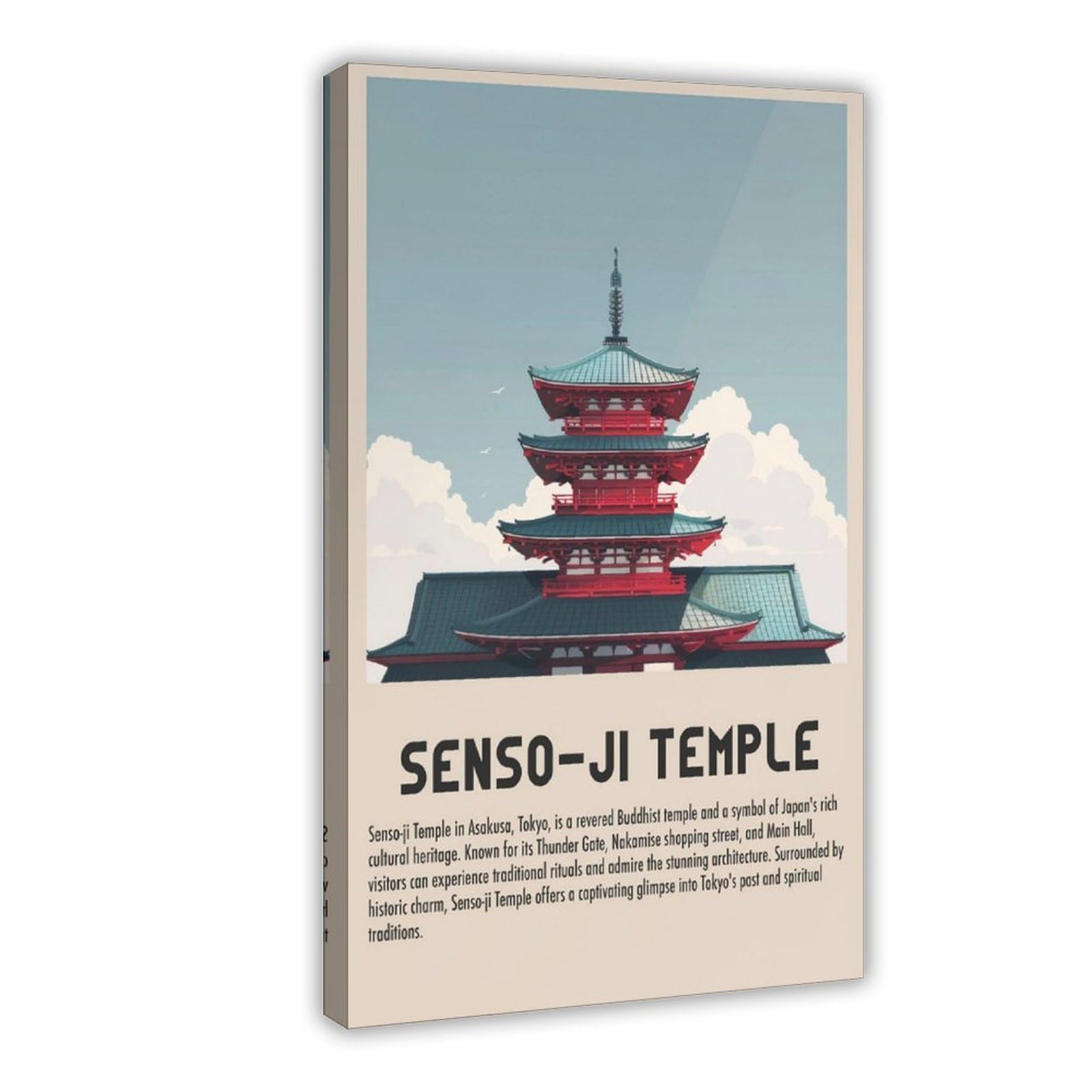 QIOTBVV SENSO-JI TEMPLE Retro Asakusa Travel Poster Canvas Poster Bedroom Decor Landscape Office Room Decor Gift 16" L X 24" W