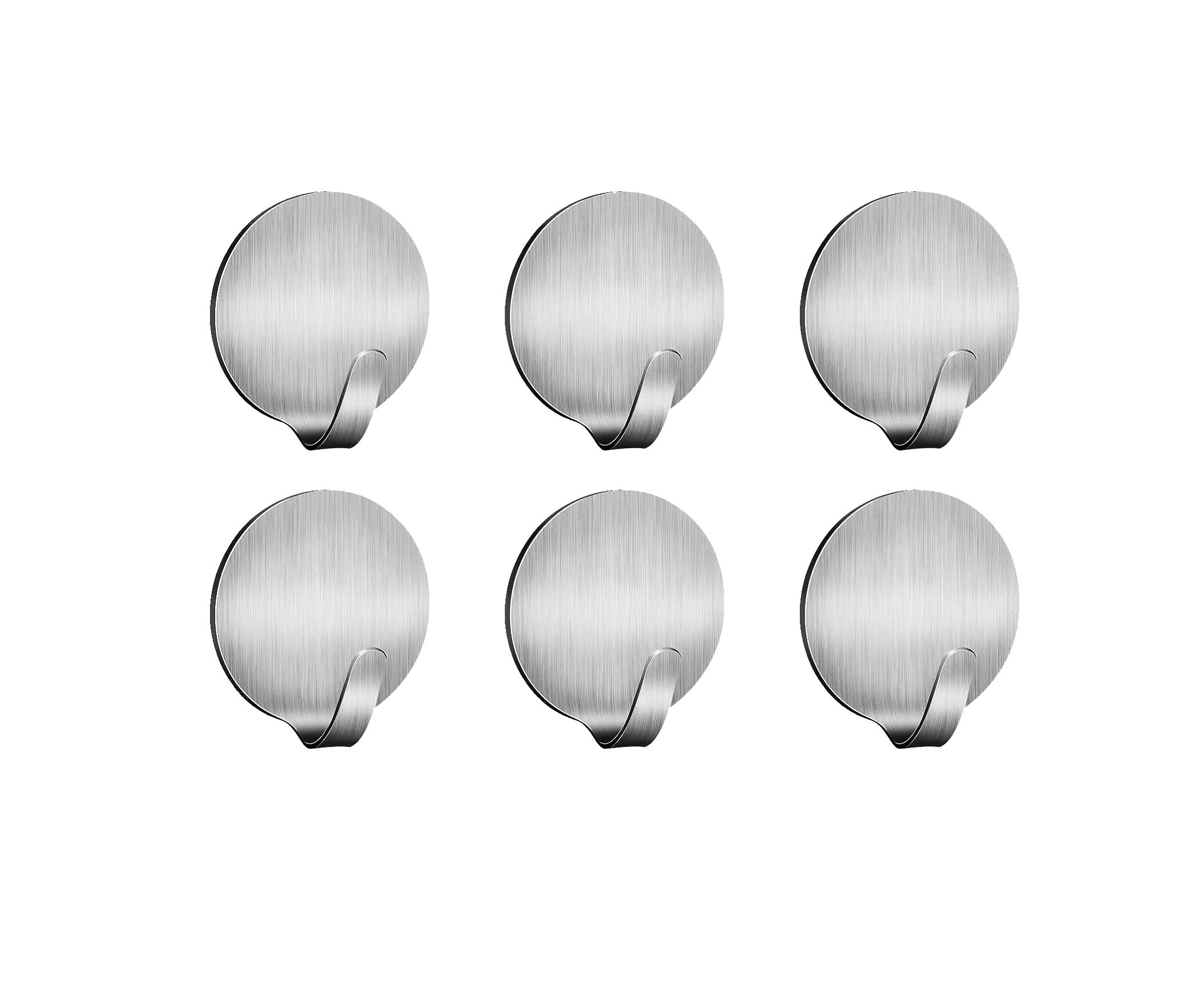 Mr. Gadget Solution® Silver Mr.gadget Solutions Self-Adhesive Hooks Stainless Steel Sticky Stick On Wall Door Hang 6 Pcs