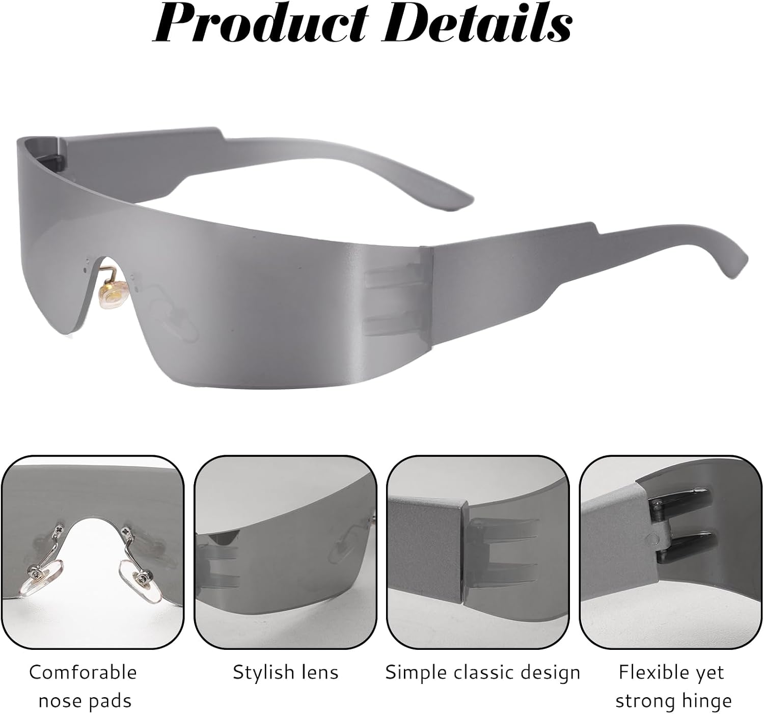 2 Pcs Futuristic Wrap Around Sunglasses Y2K Fashion Trendy Rimless Glasses Punk Eyewear for Women Men image 4