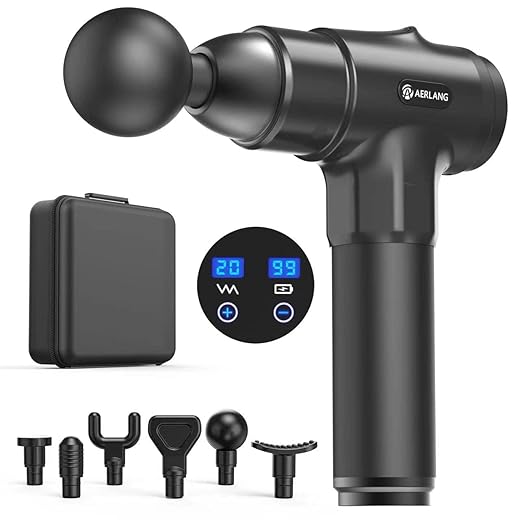 AERLANG Massage Gun, Handheld Electric Deep Tissue Massager Muscle Massager, Portable Percussion Massage Gun 20 Speeds& 6 Massage Heads and Carrying Case Birthday Gifts for Women Men Mom Dad