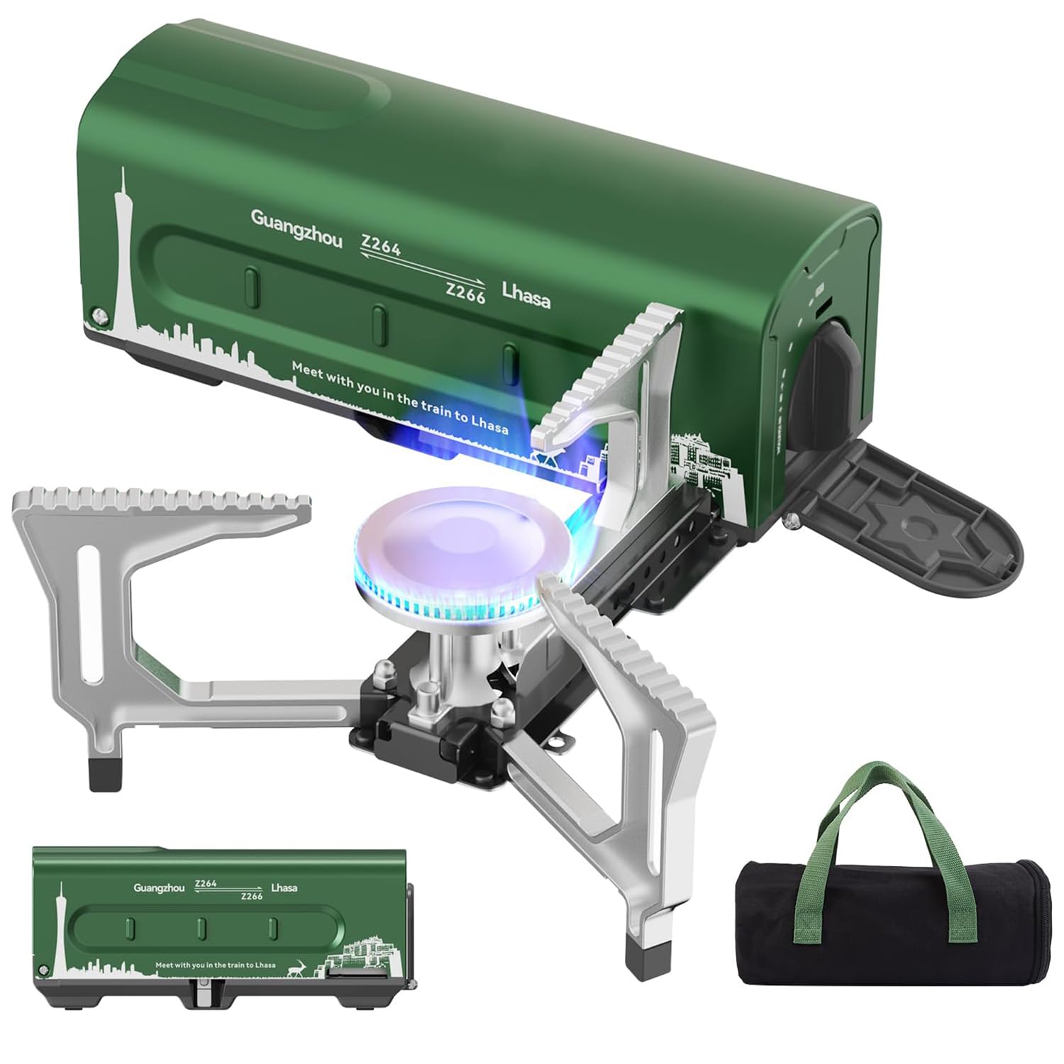 Réchaud de camping pliable au butane 2200W à puissance réglable et piézo