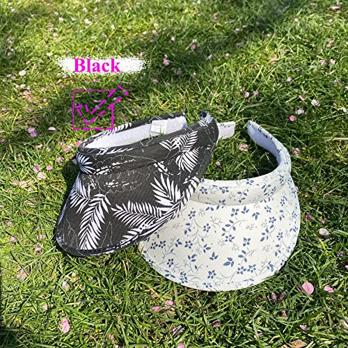 2 Pack Sun Visor Hats Women Men Clip On Wide Brim Visors Cap Outdoor Sports Golf Beach Travel Tennis Caps (Black White) #TOP4