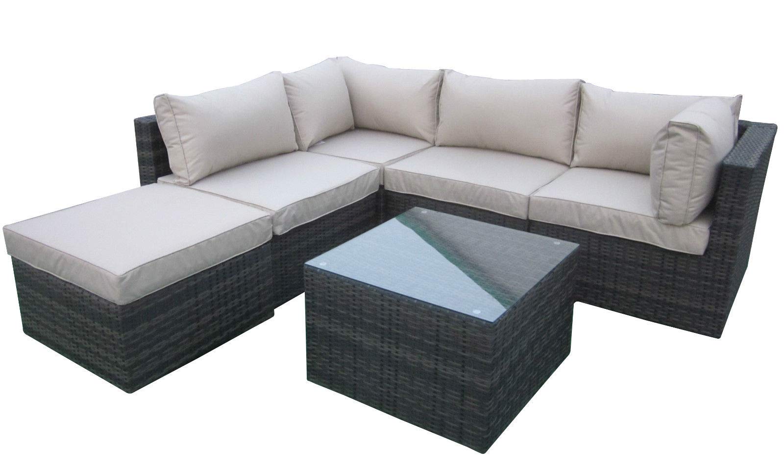 AZRBOPO 5 Seater Rattan Garden Corner Sofa Set NO ASSEMBLY & ALUMINIUM FRAME, Outdoor Garden Furniture Set Patio Sofa Set with Coffee Table